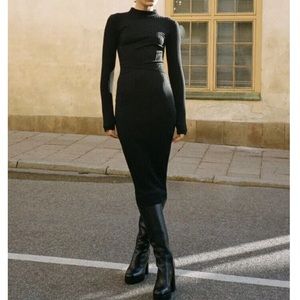 zara ribbed black cut out dress